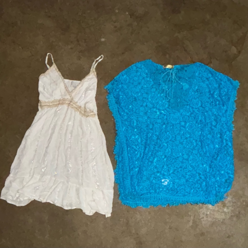 White and Blue Lace Mini Dress Set
